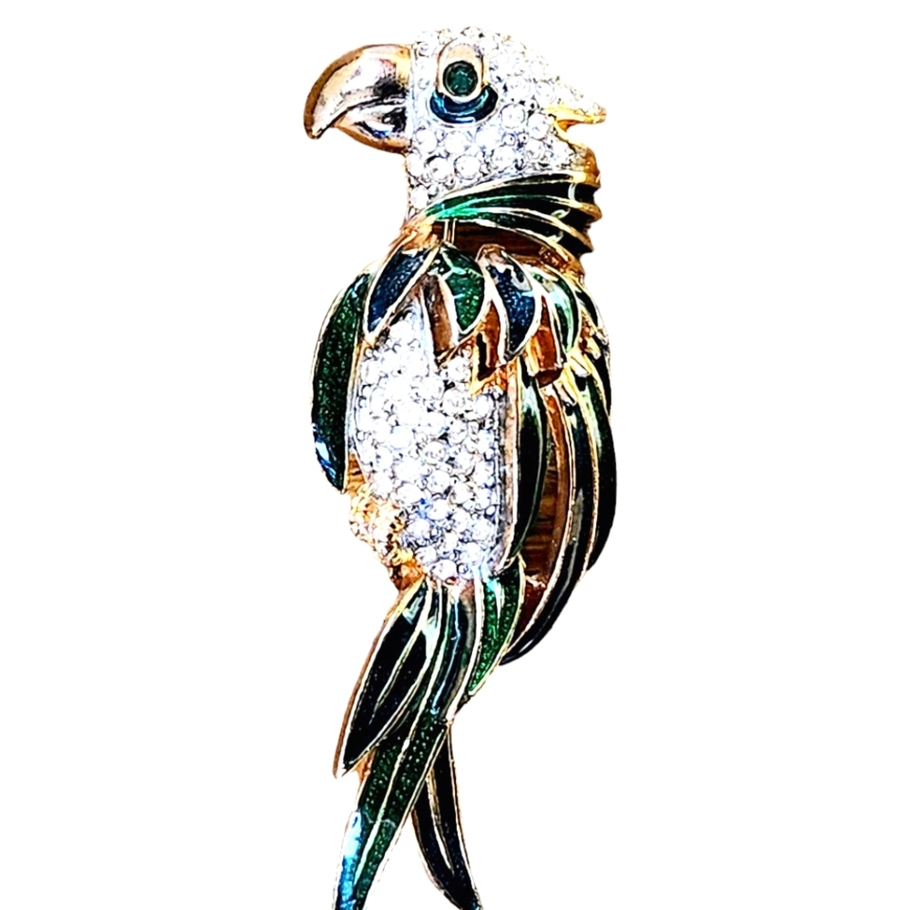 Bird Parrot Rhinestone Pave Brooch Pin